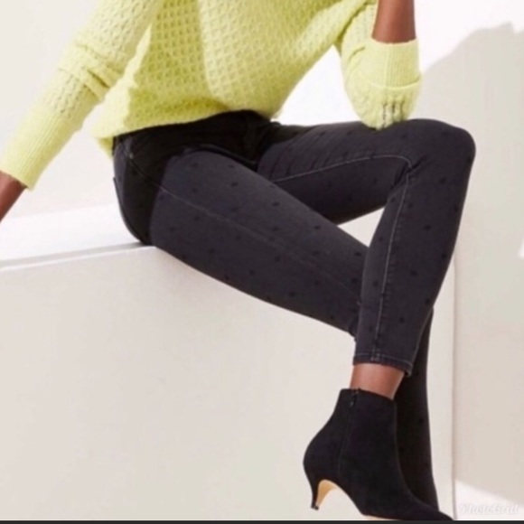 NWT LOFT Black Polka Dot Modern Skinny Jeans 14/32